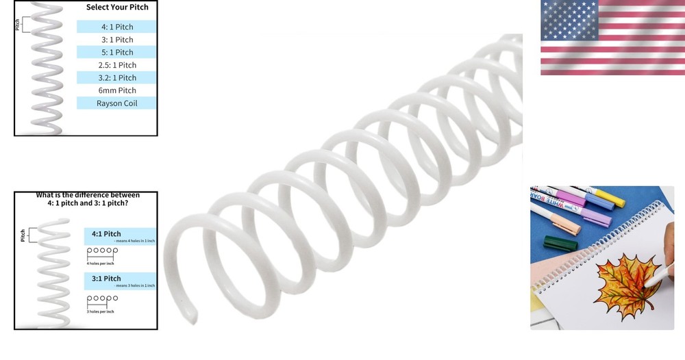 Plastic Spiral Binding Coils 1-1/4" - 280 Sheets, 50 Pack - White