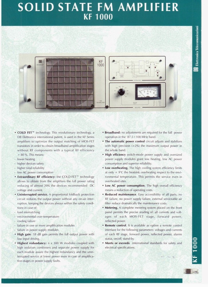 Broadcast Professional FM 1000 Watt - 88-108 Mhz - FM Transmitter DB OUT 1000w