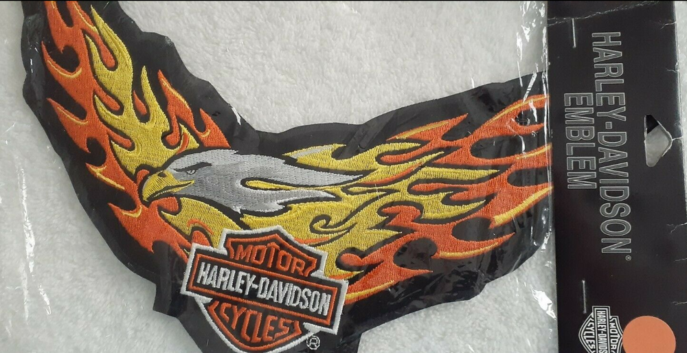 Harley Davidson Eagle Wings Bar & Shield With Flames Patch XL