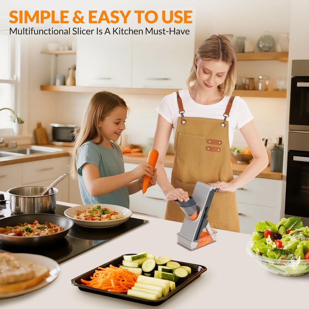 Safe mandoline slicer for kitchen, FEICO multifunctional Large, Blue