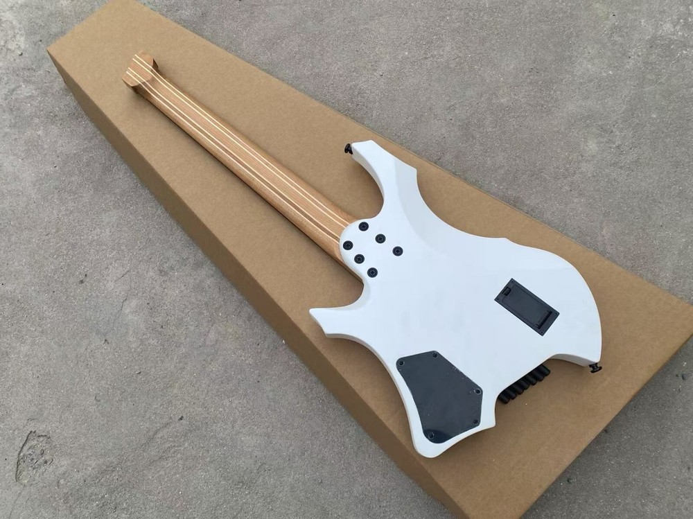 Satin White 7 String Headless Electric Guitar Red Killswitch Active Pickups