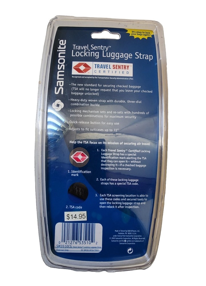 Samsonite Locking Luggage Strap With Search Indicator Charcoal Grey