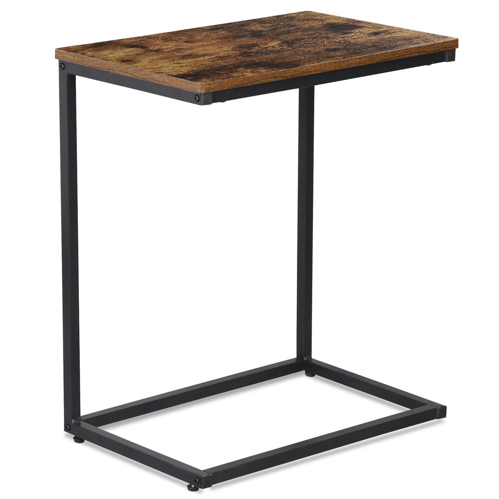 21.7" Side Table C Shaped End Table Sofa and Bed Table for TV Trays Rustic Brown