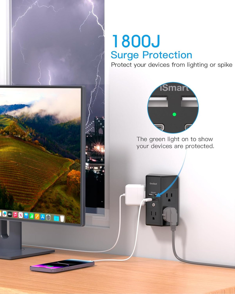 2 Pack Multi Plug Outlet, Surge Protector, 5 Outlet Extender with 4 USB Charging