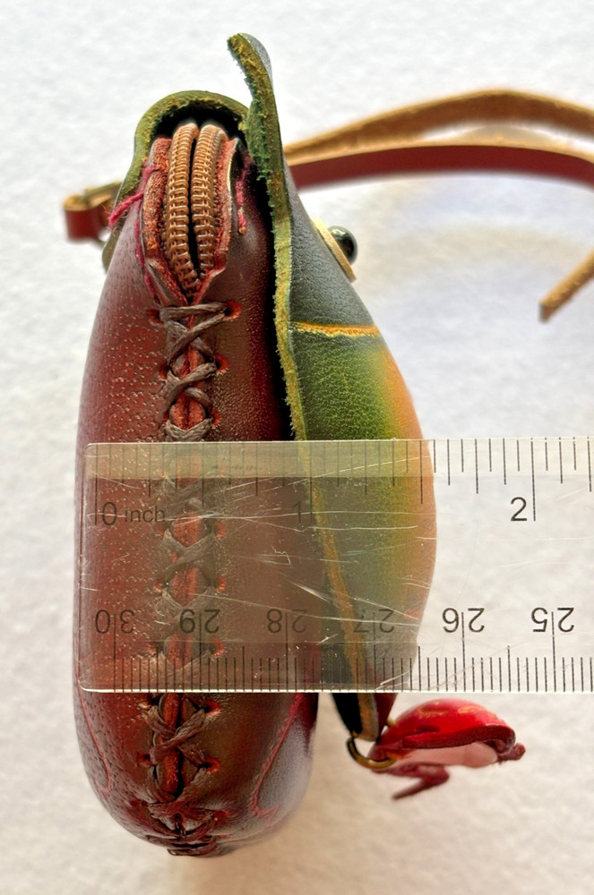 Leather Cat & Mouse Coin Purse Key Ring Zip Closure