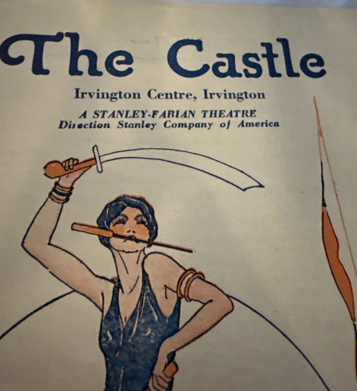 vintage promotional poster for "The Castle" theatre in Irvington, 1928