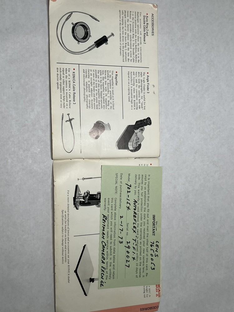 Konica Autoreflex T Instruction Booklet