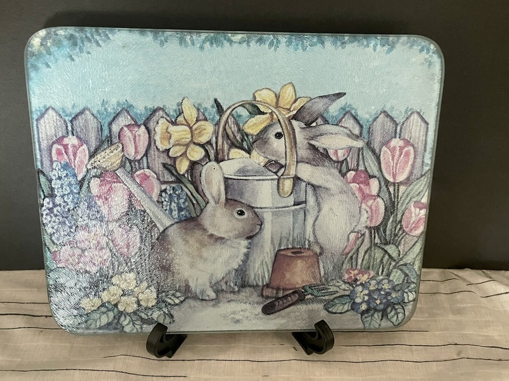 Tempered Glass Easter Bunny Rabbit Trivet Hot Plate Easter Spring