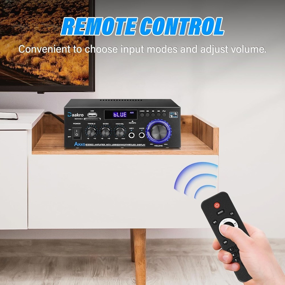Compact 300W Home Audio Amplifier with Bluetooth & Remote Control Functionality