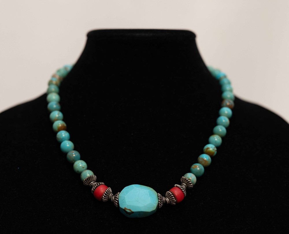 19" Teal Red turquoise necklace