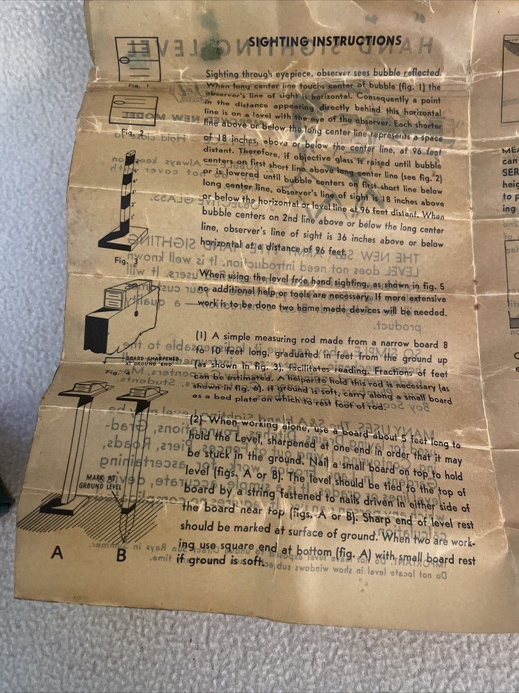 Vintage Swift & Anderson Hand Sighting Level Instruction Sheet & Partial Box