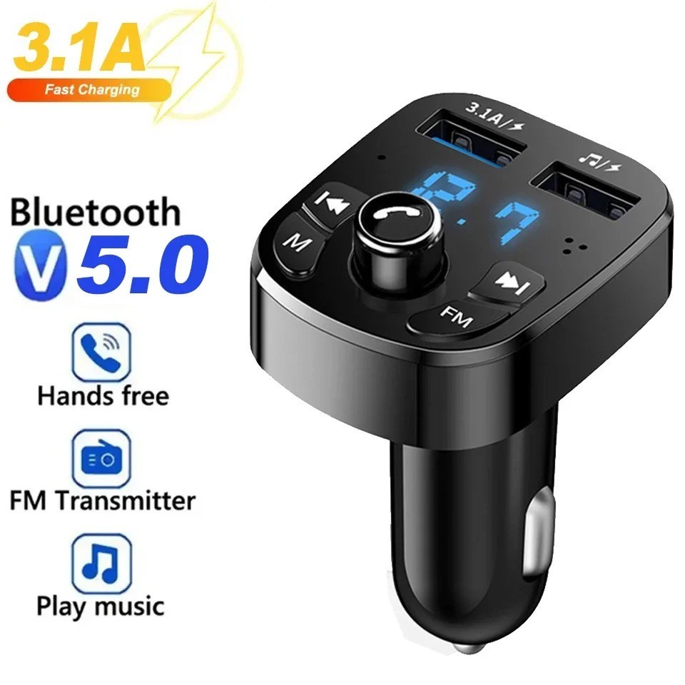 Bluetooth 5.0 Car Wireless FM Transmitter Adapter 2USB PD Charger AUX Hands-Free