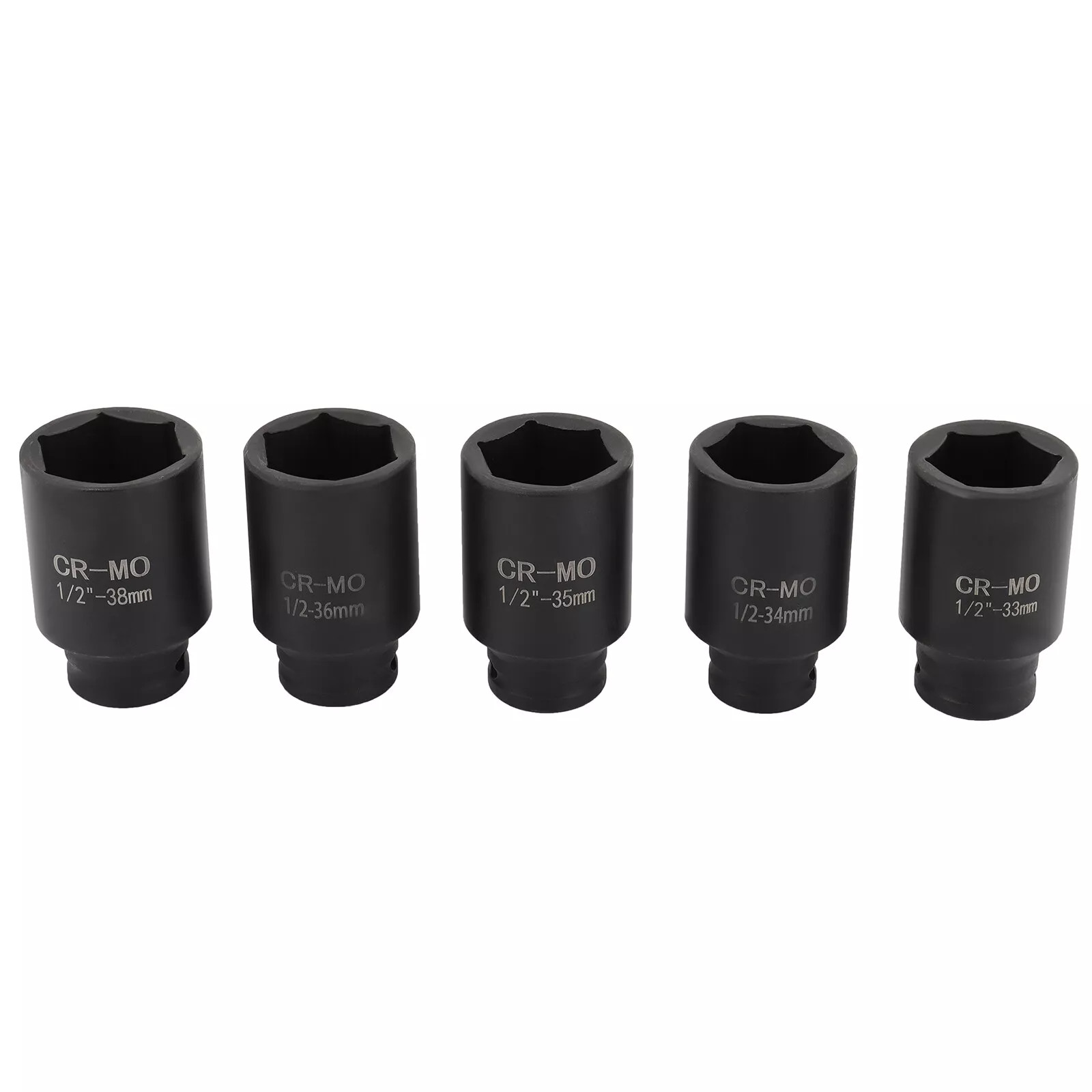 5Pcs 1/2" Drive Deep Impact Axle Hub Socket Set 6 Point 33mm 34mm 35mm 36mm 38mm