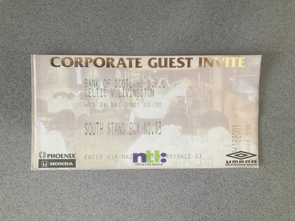 Celtic v Livingston 2001-02 Match Ticket