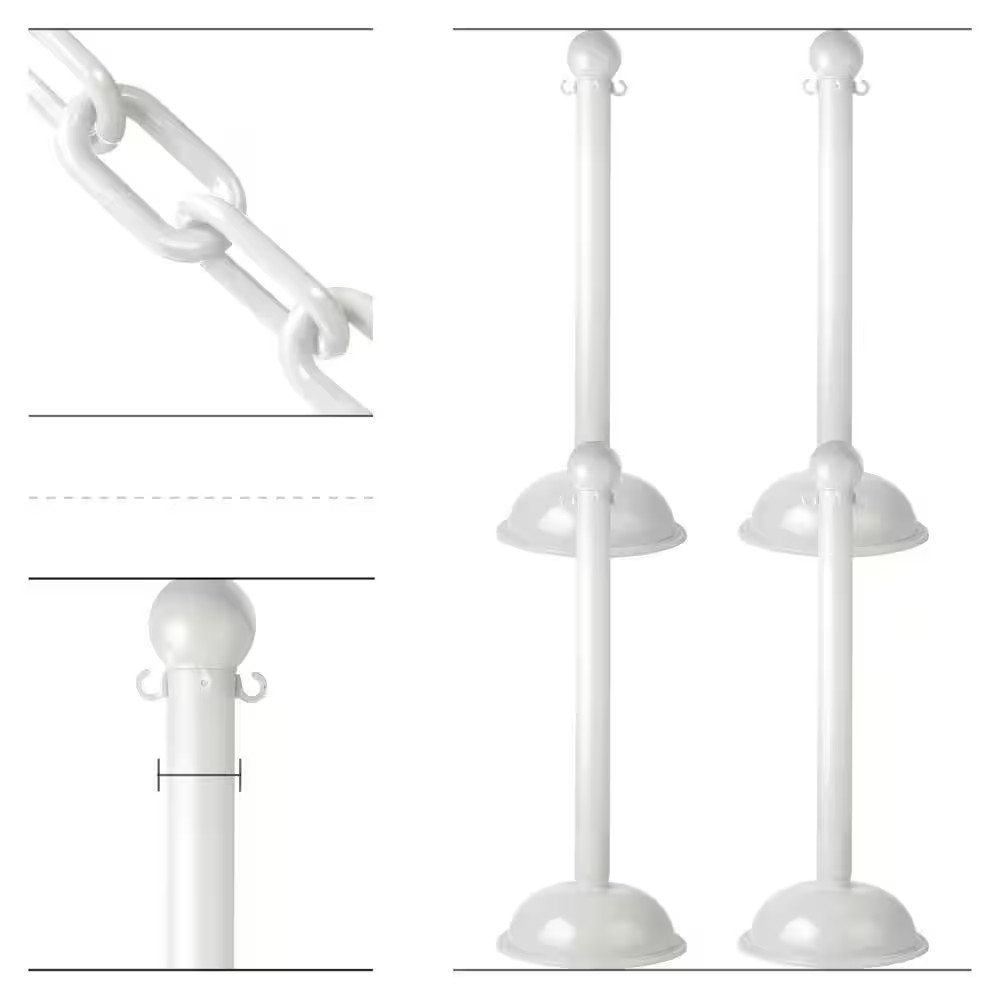 White Heavy Duty Stanchion & Chain Kit