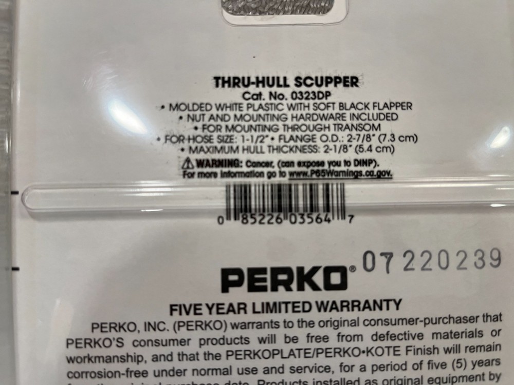 Perko Thru-Hull Scupper for Mounting Through Transom #0323DP