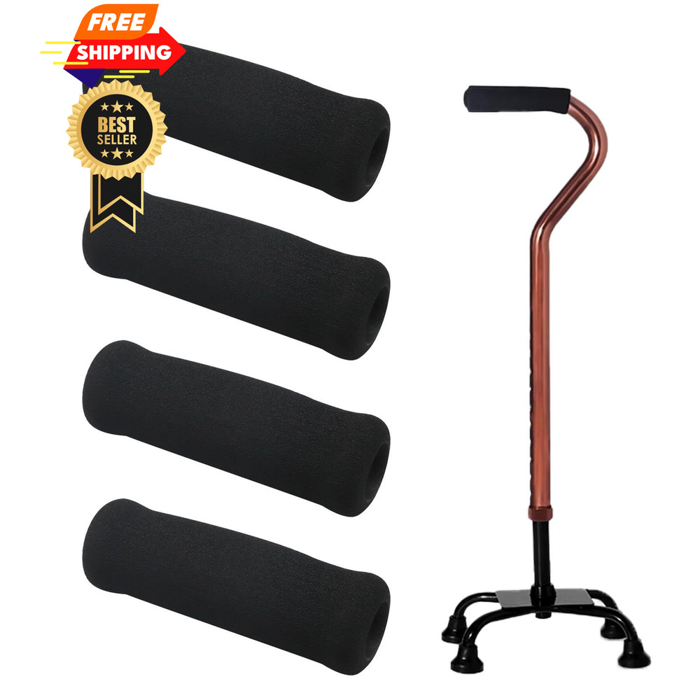 Bcautay 4Pcs Cane Replacement Hand Grip Walking 0.98, Black