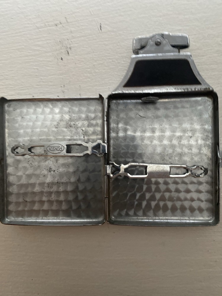 1930s Geometric Enamel Art Deco Ronson Mastercase Cigarette Lighter Case Combo