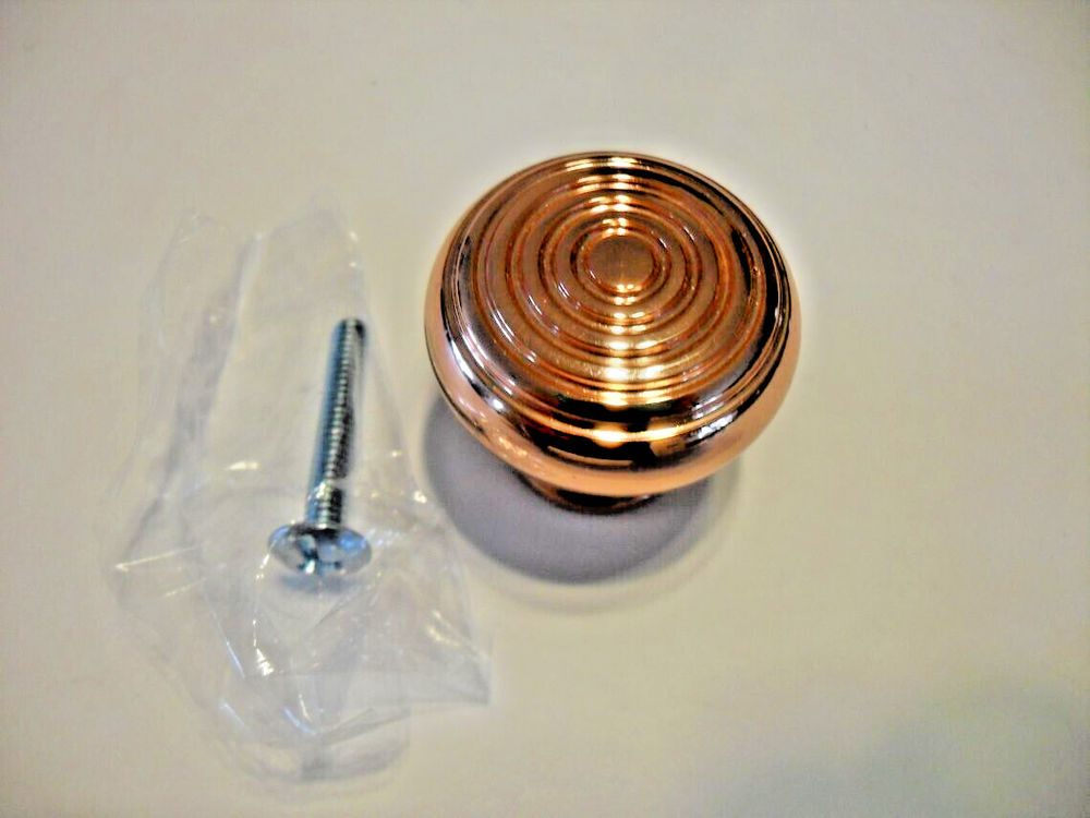 New Polished Heavy Copper Drawer Knobs Ridged Face Cabinet Door Pulls