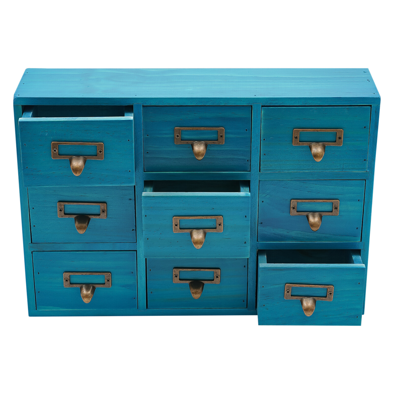 9 Drawers Apothecary Cabinet Case Wooden Desk Drawer Organizer Herb Storage Box