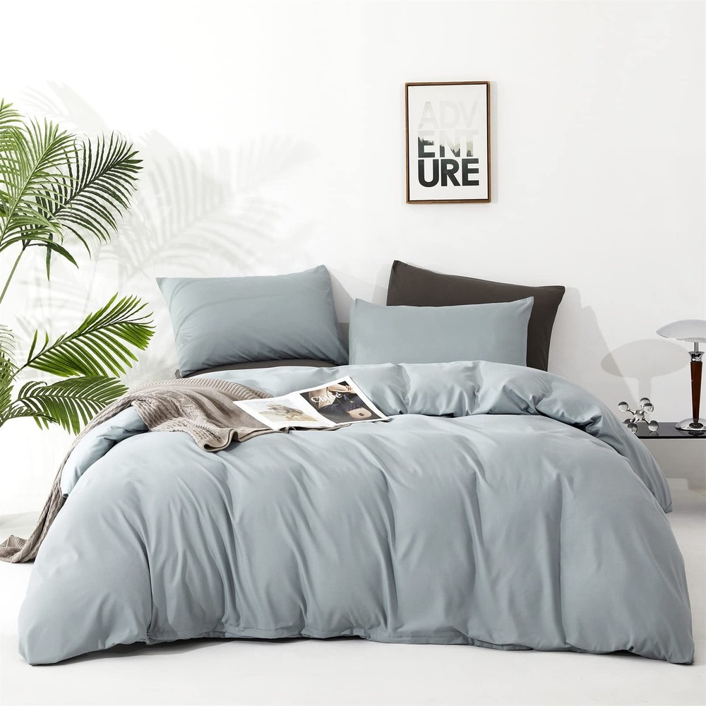 Cottonight Blue Comforter Set King Light Blue Bedding Comforter Set Solid Haz...