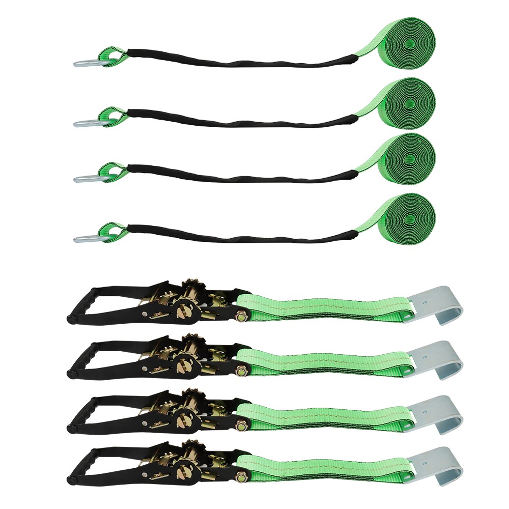 3,300 Pound Safe Working Load Green Polyester Car Tie Down with Flat Hooks New
