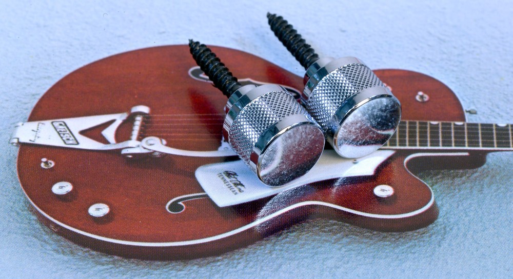 2 Chrome Strap Knobs Buttons With Hanger Bolts For Gretsch, #GGSB