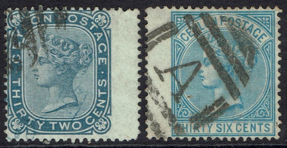 CEYLON 1872 QV 32C AND 36C USED