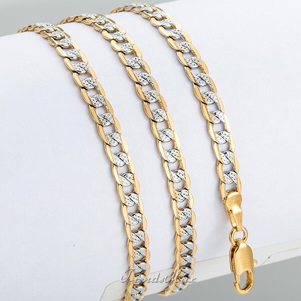 4mm 18-30" Diamond-Cut Curb Cuban Link Gold Plated Chain Necklace Men Women Gift