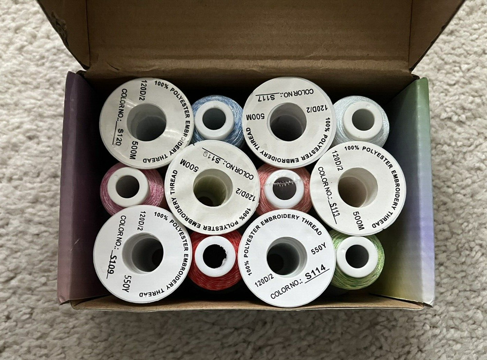 Embroidery Machine Polyester Thread 12 Rolls Assorted Colors (Melange)