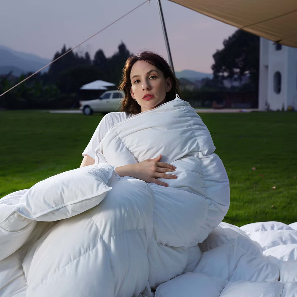 Inhand Goose Feather Down Fiber Comforter Queen Size - 100% White Cotton