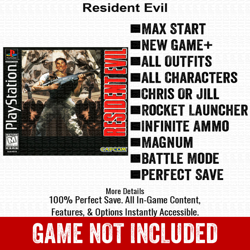 Resident Evil MAX START 100% Save PS1 Memory Card All Items Unlocked