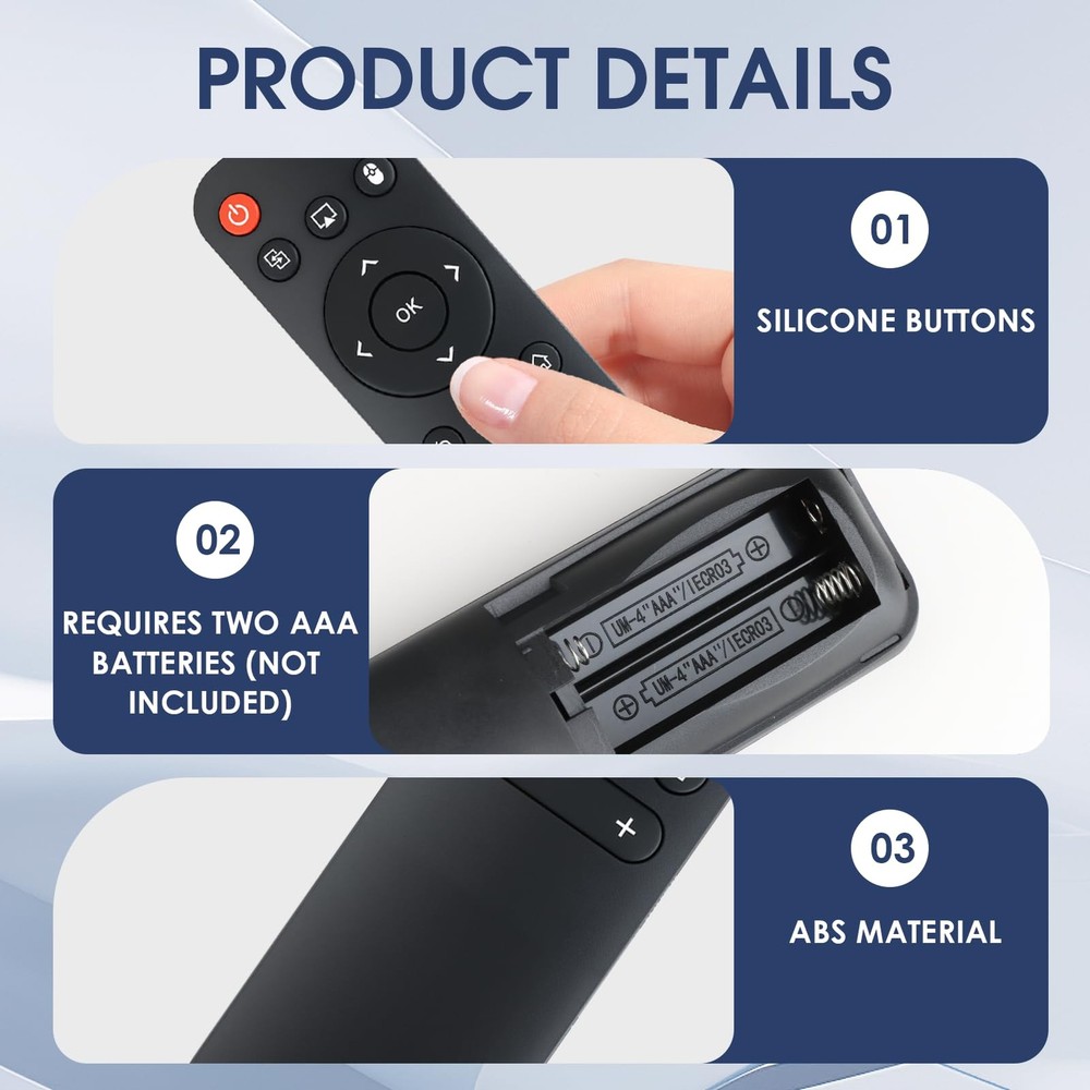 Replacement Remote for Mini Projectors, Compatible with FEARWIKY, Black