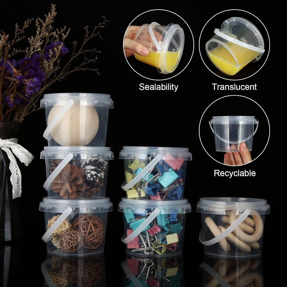 50pc 10oz Clear Slime Containers with Handles Lids