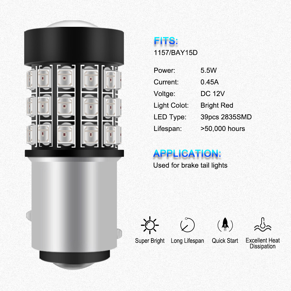 2x 1157 LED Strobe Flashing Brake Stop Bulbs Tail Blinking Light Safety Warning