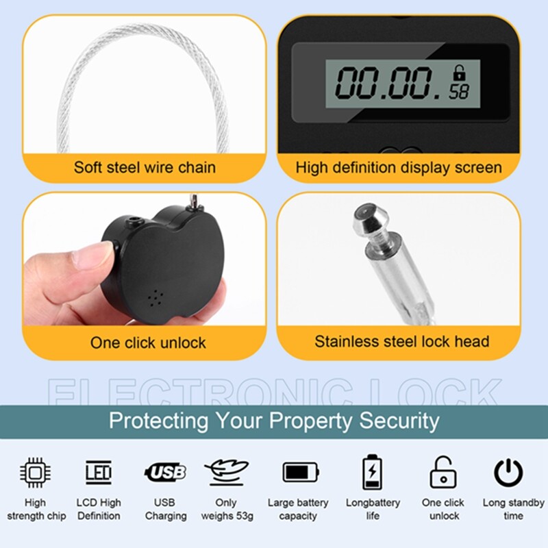 1x Black Time Lock LCD Display Time Lock Multifunction Travel Electronic Timer