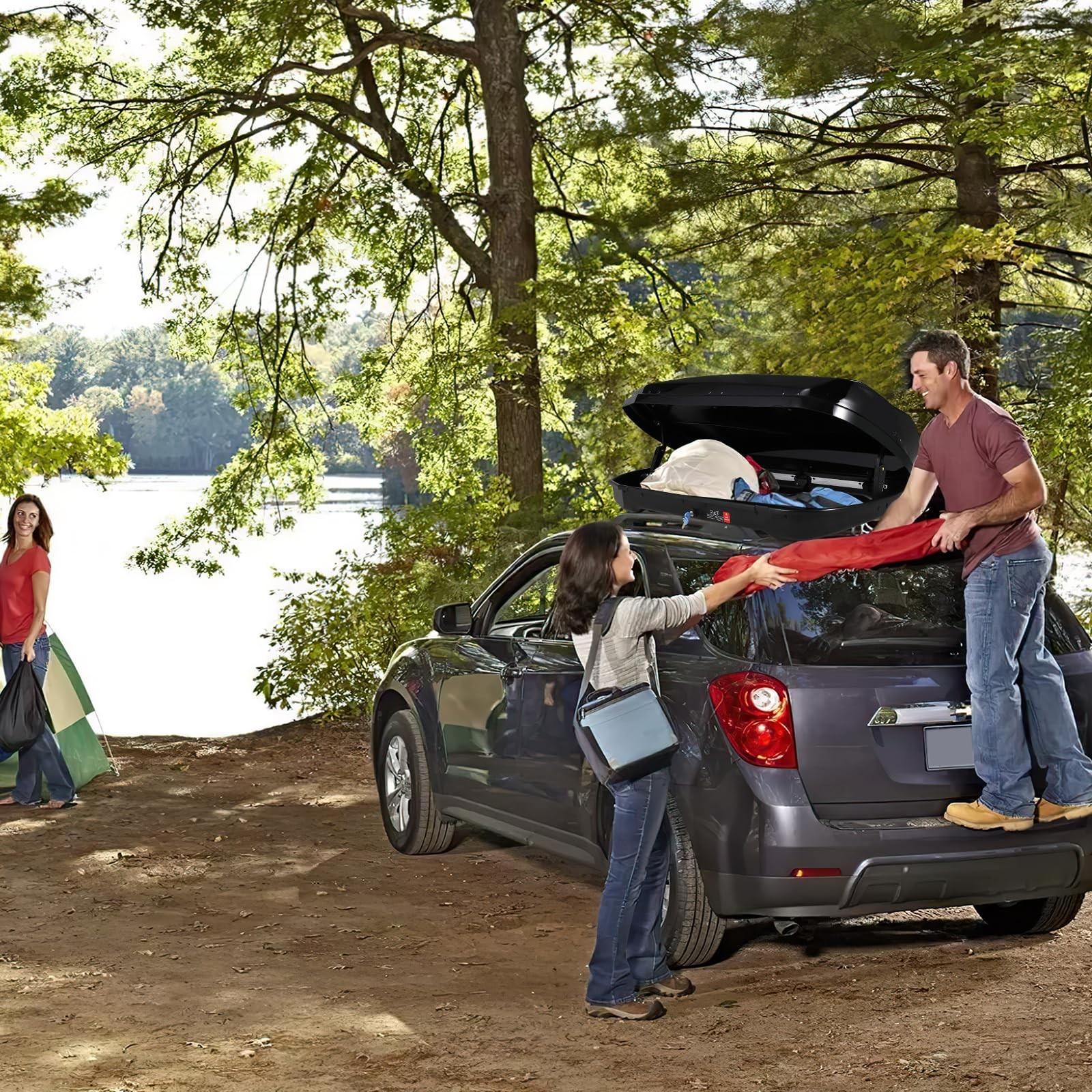 Rooftop Cargo Box Carrier, 12.36 Cu. Ft Hard Shell Roof Mount Luggage Storage