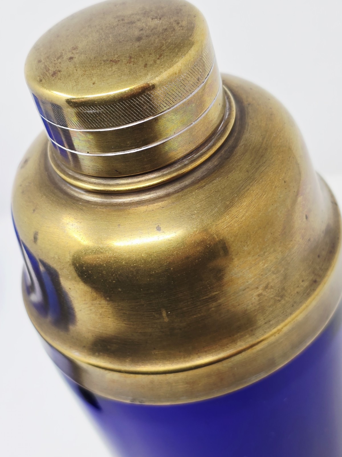 Rare Large Cobalt & Brass Art Deco Cocktail Shaker & Vintage Cobalt Glasses