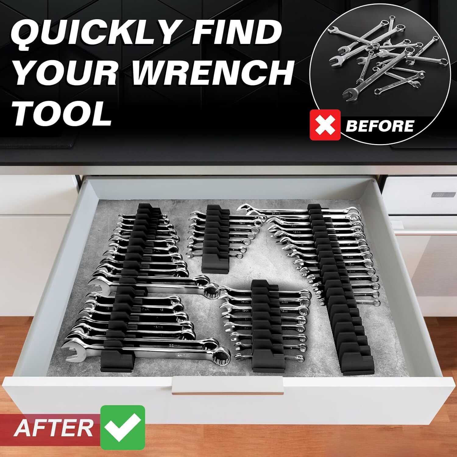 40X Magnetic Modular Wrench Organizer Compact Tool Storage Slots hold Tools SAE