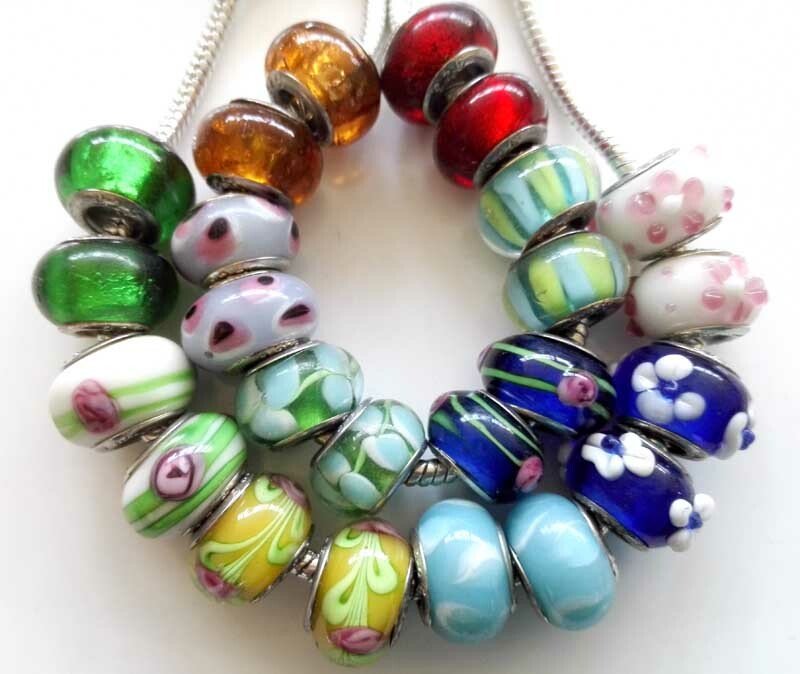 50 Lampwork Big Hole Round Beads European Charm Bracelets Assorted Designs