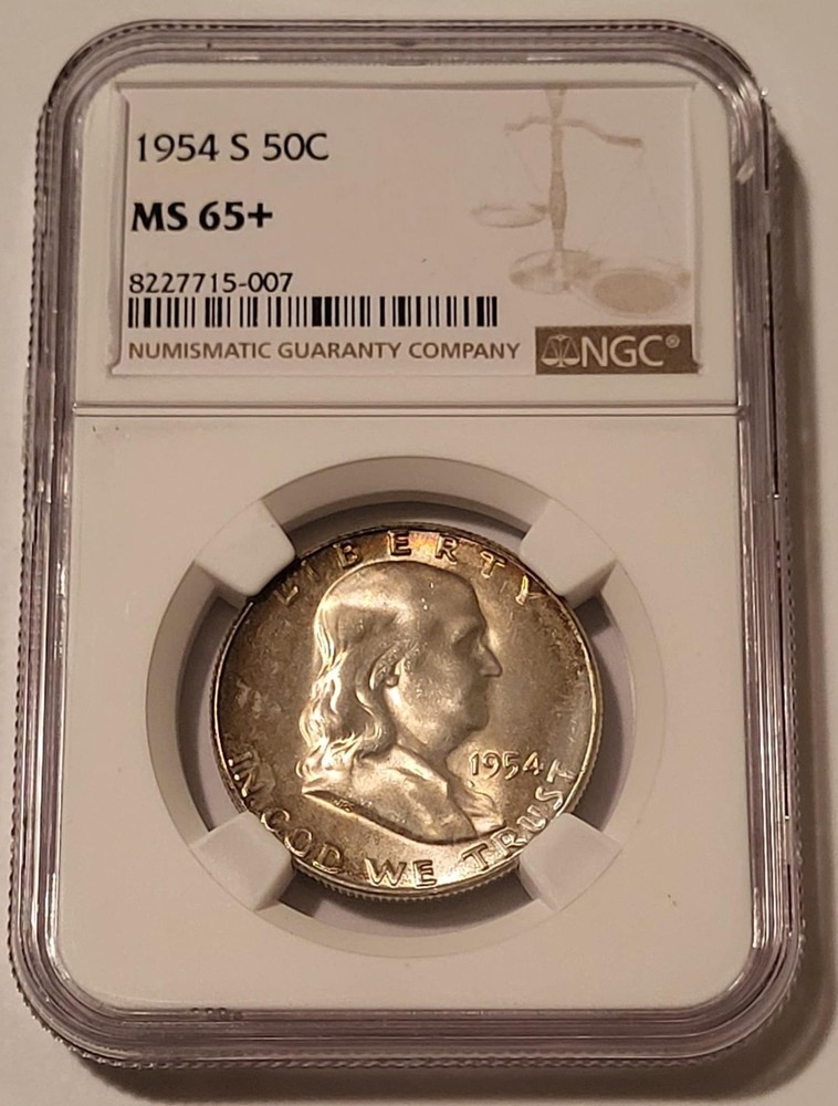 1954 S Franklin Half Dollar Unc MS65+ NGC Toning