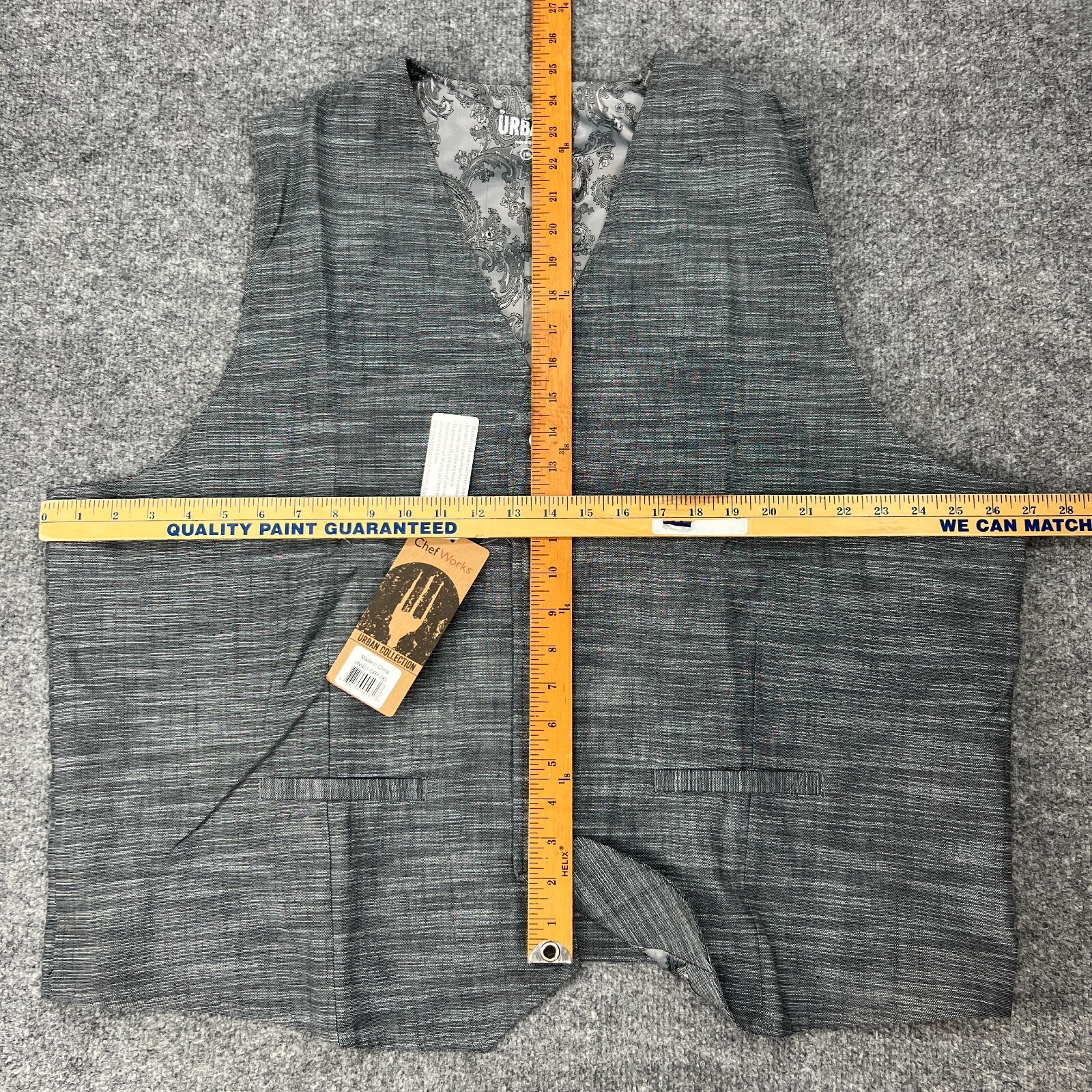 Chef Works Waitstaff Vest Mens 2XL XXL Gray Button Up Urban Collection Server