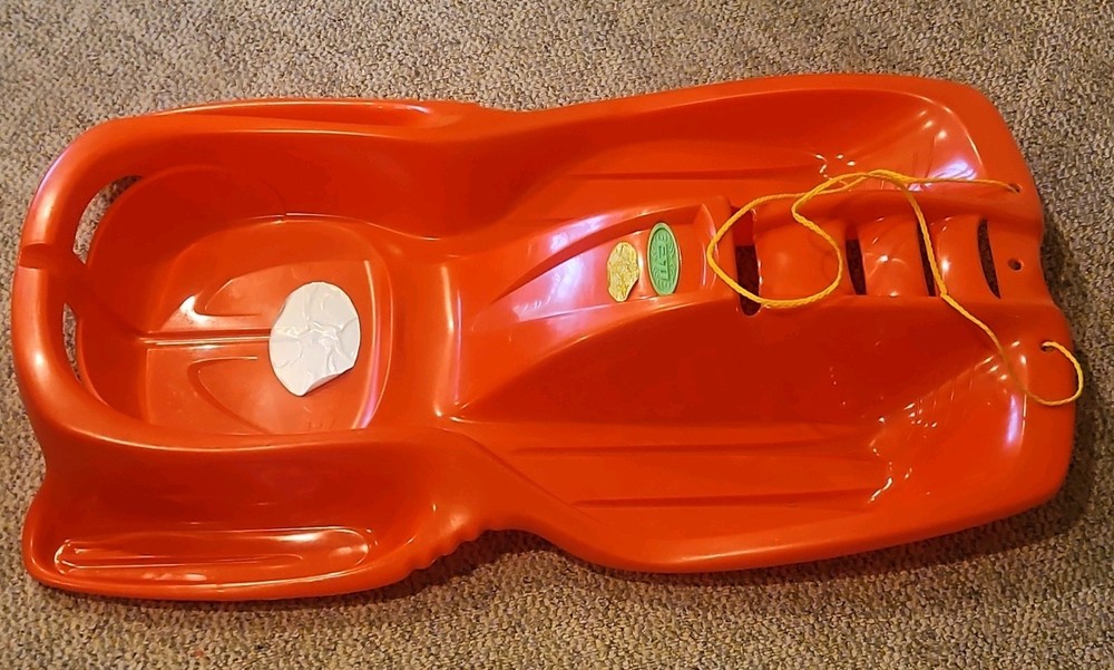 Orange Plastic Sled with Pull Rope, Durable Single Sled for Winter Outdoor Fun