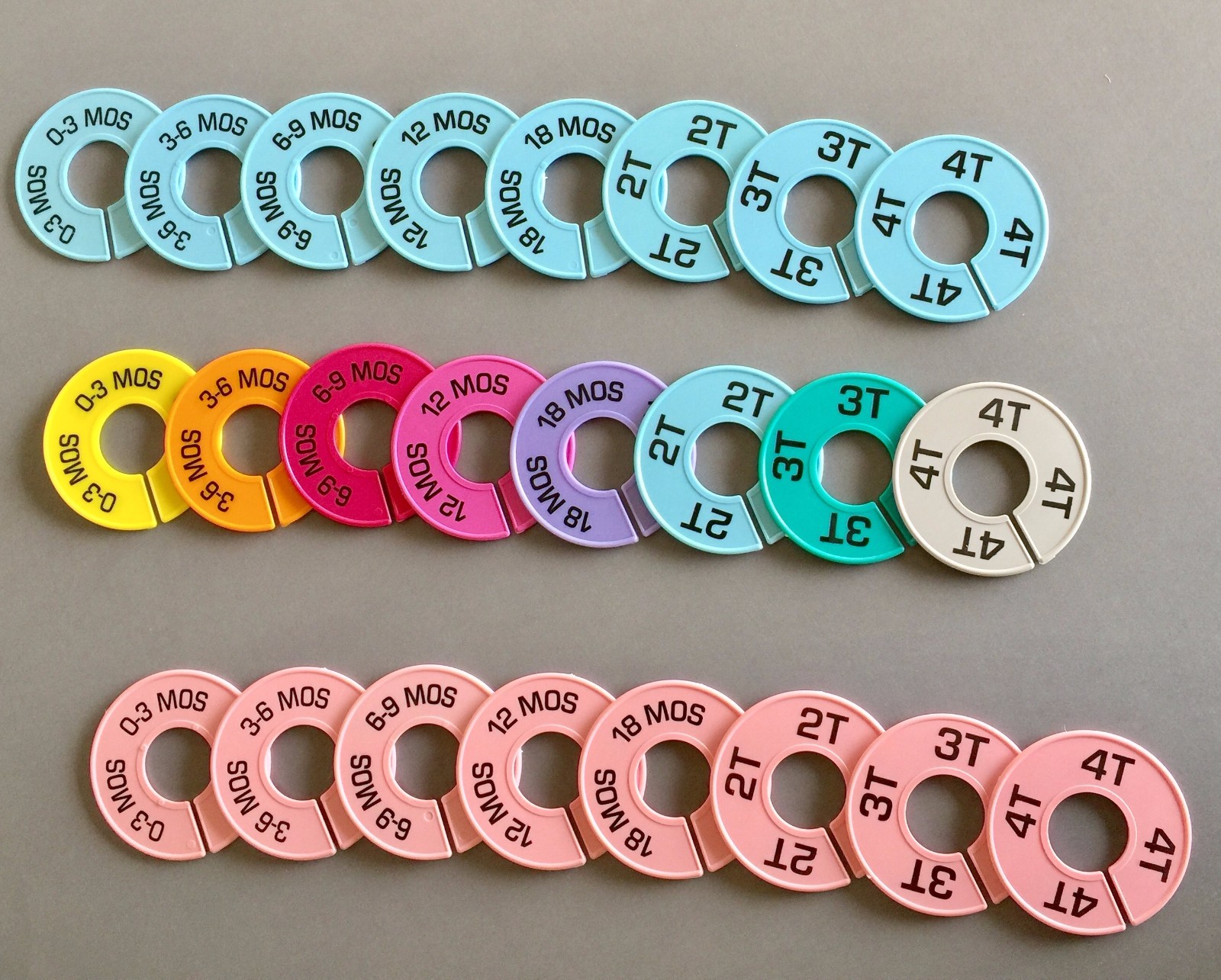 Colored Closet Rack Size Divider Organizer Set (8 PC Set) Infant Baby Toddler