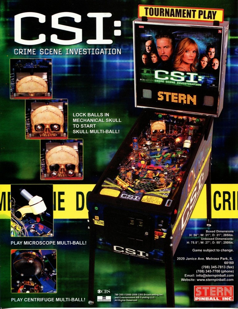 CSI Stern Pinball Flyer Mint / Brochure / Ad