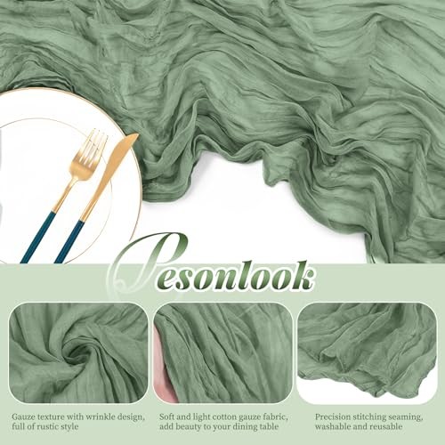 Table Runner, 10FT Cheesecloth Table Runner Long Romantic 12 Pack Sage Green