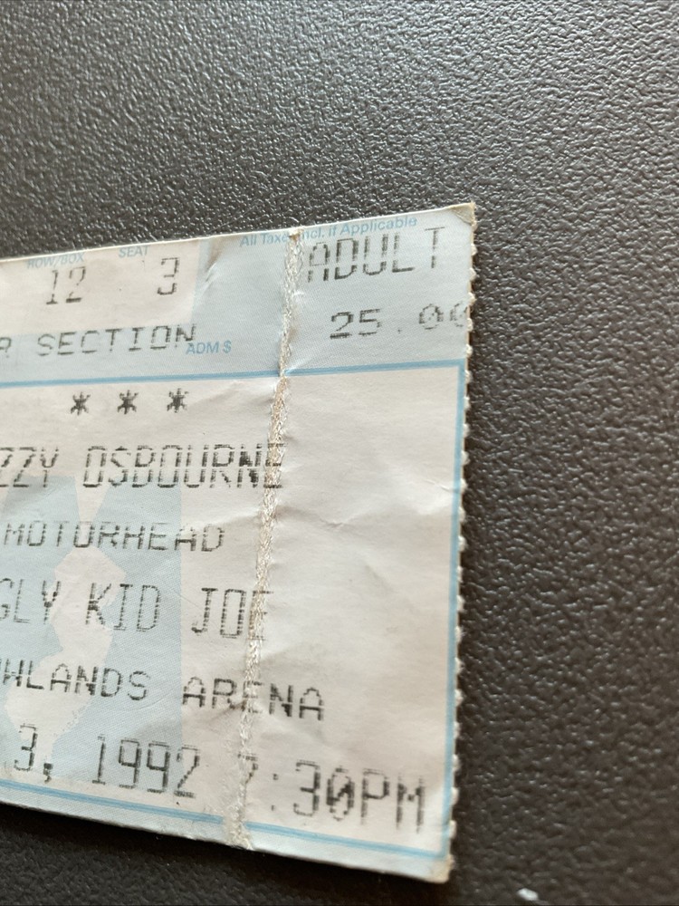OZZY OSBOURNE *BACKSTAGE PASS +TICKET STUB*motorhead 9/3/92