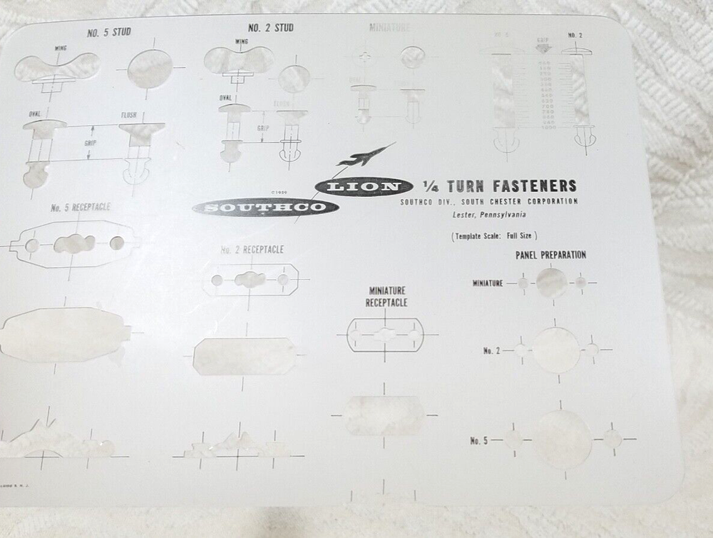 SOUTHCO LION TURN FASTENERS TEMPLATE ENGINEERING DRAFTING ARCHITECT TOOL GUIDE
