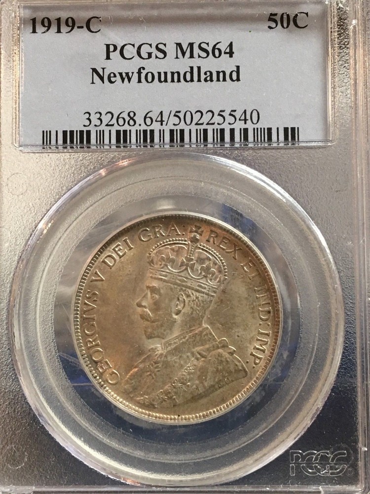 1919C  Newfoundland, ¢50 Cent, PCGS Graded, **MS-64**