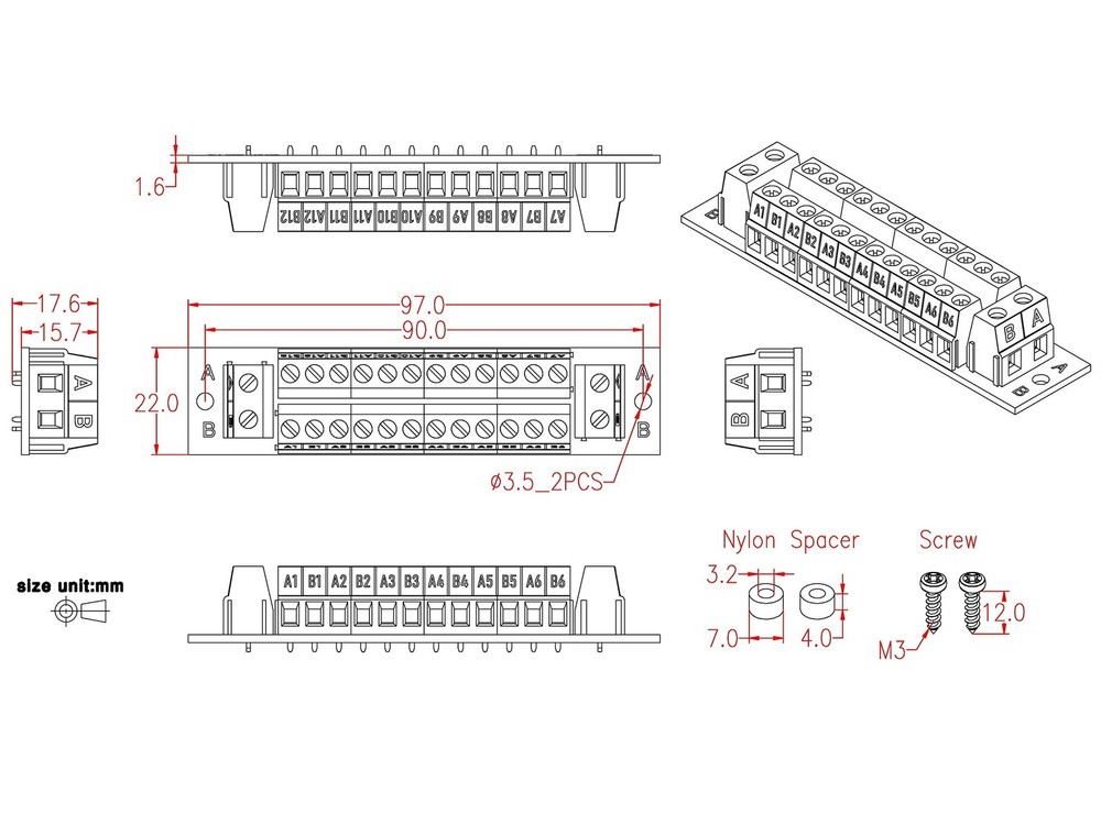 16 Amp 2x12 Position Terminal Block Distribution Module for AC DC